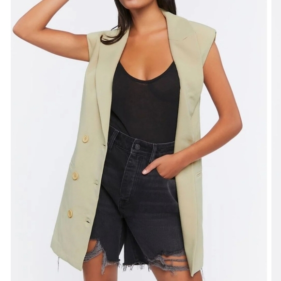 NWT Forever 21 sleeveless double breasted jacket with light shoulder pad / vest - Picture 1 of 9
